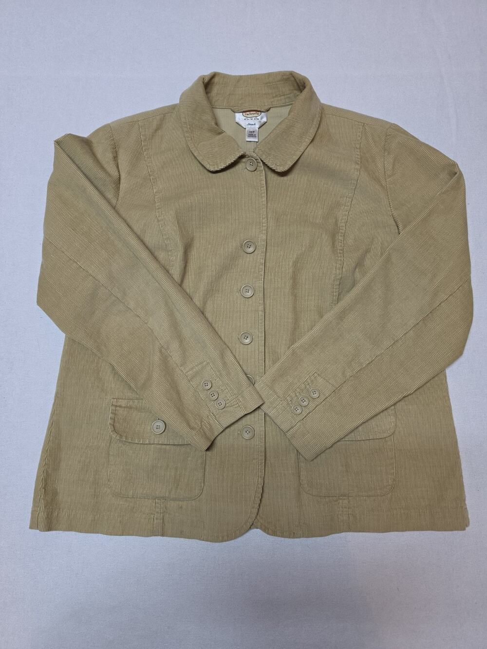 Talbots Woman Corduroy Blazer Jacket 14W Tan Stretch Button Front Pockets